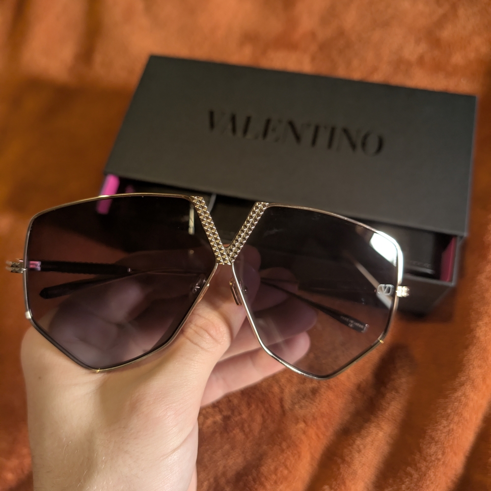 Valentino Black V Hexagon Women's Sunglasses